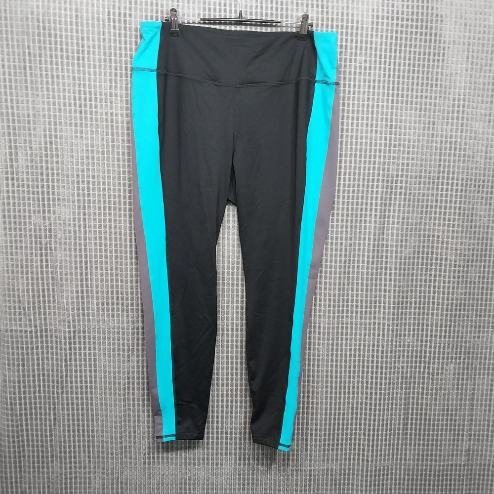 Torrid Womens‎ Leggings Active Colorblock Side Stripe 2 Black Teal Grey